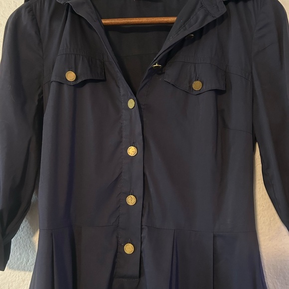 Tory Burch Dress Womens Sz 2 Navy Pleated Fit Flare Nautical Preppy Retro Button - Picture 7 of 16